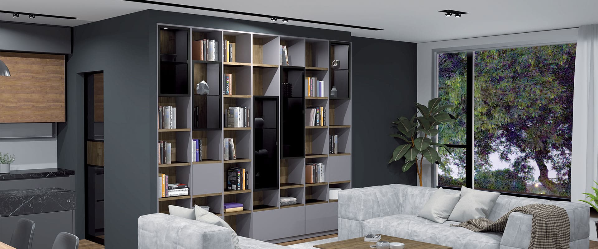 bibliothèque moderne style niches en bois